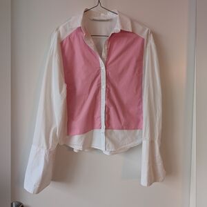 Zara White Pink Cotton Blouse XS